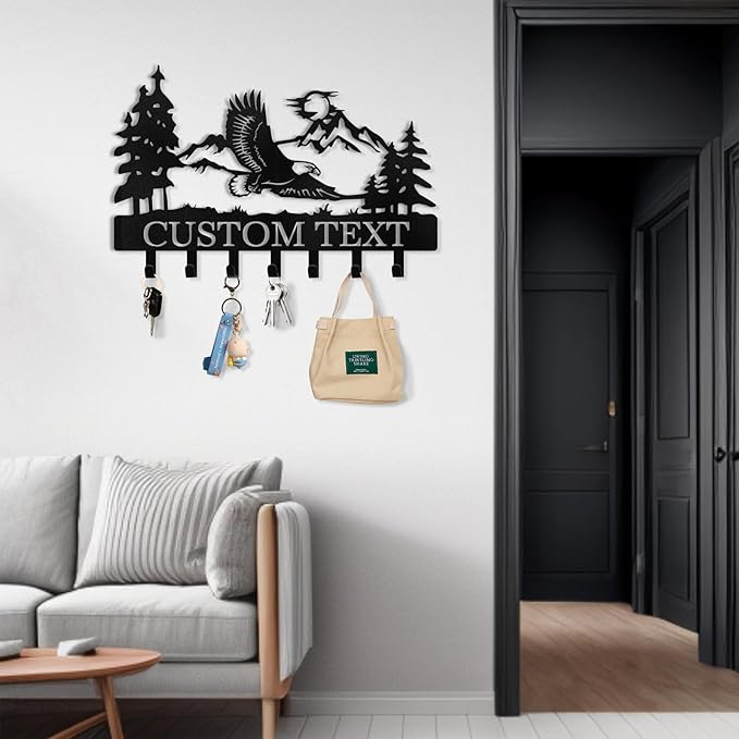 Personalized Eagle Key Holder Wall Mounted | Custom Name Metal Key Hooks for Organizer | Key Rack | Coat Rack | Home Metal Decor for Storage, Kitchen, Hallway, Bedroom, Office