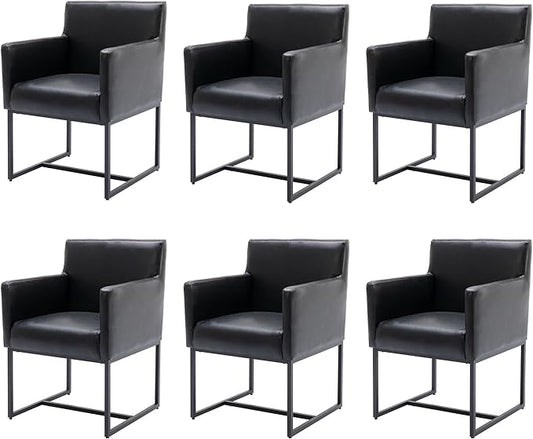 Set of 6 Upholstered Dining Chairs with Armrest, PU Leather Modern Accent Armchairs, Kitchen & Dining Room Chairs Side Chairs, Black