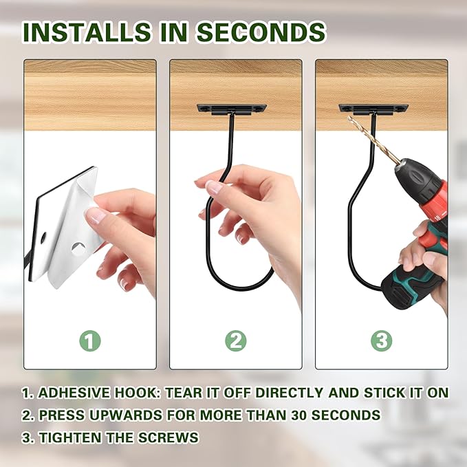 Banana Hanger Hook – Space Saving Banana Holder Hanger to Keep Bananas Fresh, Self Adhesive and Screw Banana Hook 3Pack Black