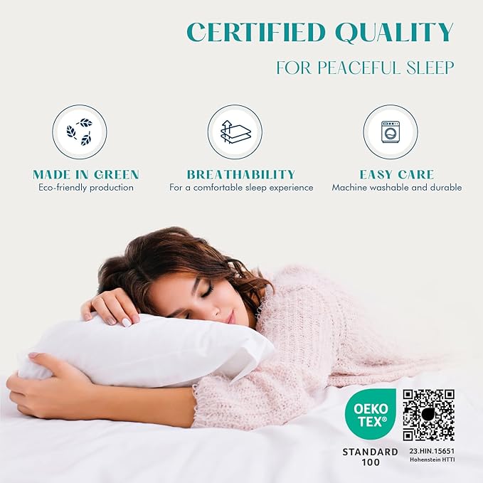 XOOX Linen 100% Egyptian Cotton Pillow Cases Standard/Queen Size Set of 4 - Luxury 1200 Thread Count Sateen White Pillow Cases, Silky Soft Cooling Pillowcases Fits Standard & Queen Size Pillows