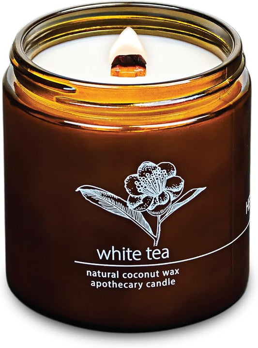 Hemlock Park Crackling Wood Wick Candle Handcrafted with Natural Coconut Wax (Large 16 oz, White Tea)