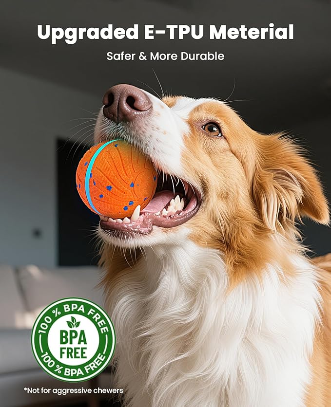 Smart Interactive Dog Balls, Automatic Moving Ball for Medium and Large Dogs, E-TPU New Material, Motion Activated Rolling & Rotating Bouncy Toy for Dog Enrichment & Stimulation