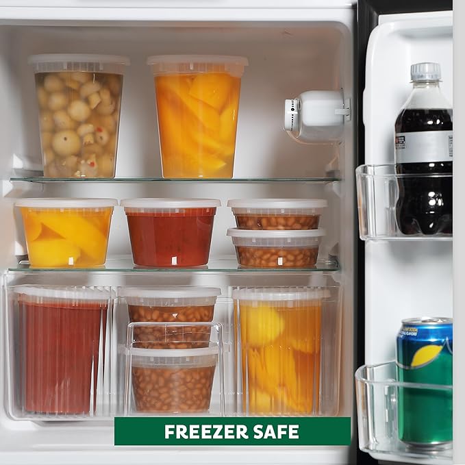 Freshware Food Storage Containers with Lids [8/16/32 oz x 20 each, 60 sets] Deli Containers, Microwave and Freezer Safe, Stackable, Leakproof, BPA Free, Clear