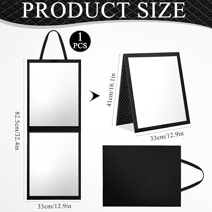 Foldable Travel Portable Full Length Mirror, Dance Bag Hanging Mirror, Full Body Mirror for Dance, Camping, Travel, Dance Competition Must Haves Backstage Folding Hanging Mirror (Black, 33*13 Inch)