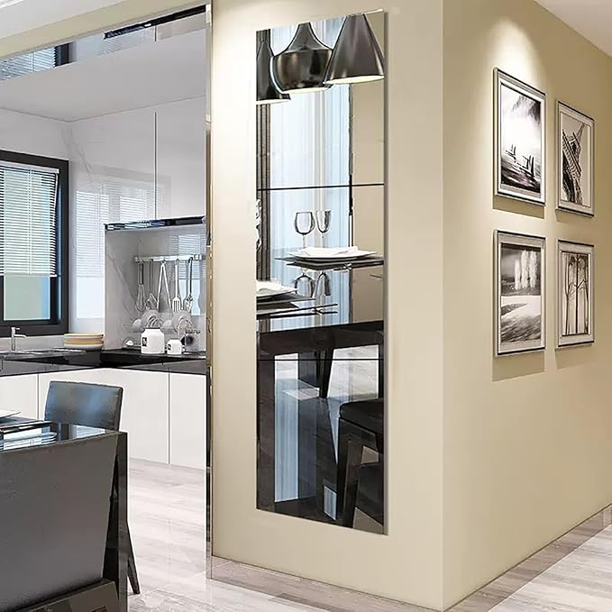 3 PCS Wall Mirror Tiles, Upgrade Shatterproof Self-Adhesive Full Length Mirror for Bedroom, Bathroom, Home Gym - Frameless Acrylic Tiles for Home Decor 17.8'' x 12''