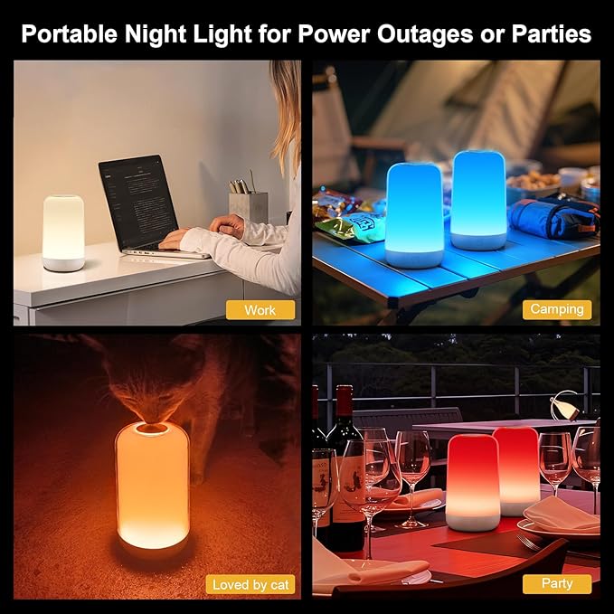 FRIDEKO HOME RGB Touch Bedside Lamp for Nightstand, 3 Color Temperatures Rechargeable Battery Night Light, Dimmable Mood Lighting for Bedroom Living Room Nursery, Breastfeeding, Kids, Adult