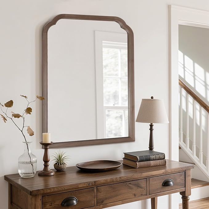 HOMECOOKIN Wood Bathroom Mirrors for Wall Mounted, 30" x 40" Rustic Wood Frame Wall Mirrors Decorative for Living Room or Bedroom Vanity Mirror (WN) B