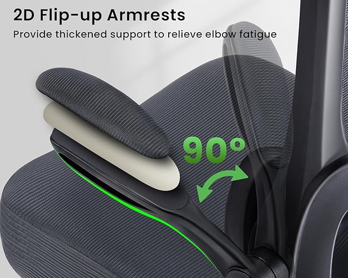 Ergonomic Office Chair, Comfy Desk Chair with Adjustable Lumbar Support, Mesh Computer Chair with Wheels, Flip-up Armrests, Swivel Rolling Executive Chair for Home Office, Gaming, Dark Gray