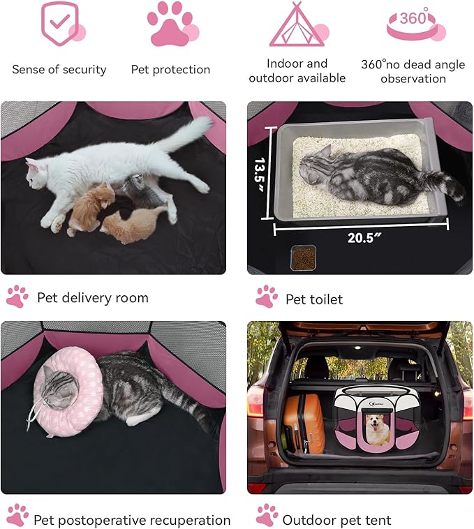 Pink Puppy Playpen for Middle Dog Cat, Dog Tent Crates Cage Indoor/Outdoor, Portable Pop Up Dog Kennel with Carrying Bag for Rabbits, Removable Top (Pink, Medium (36" x 36" x 23"))