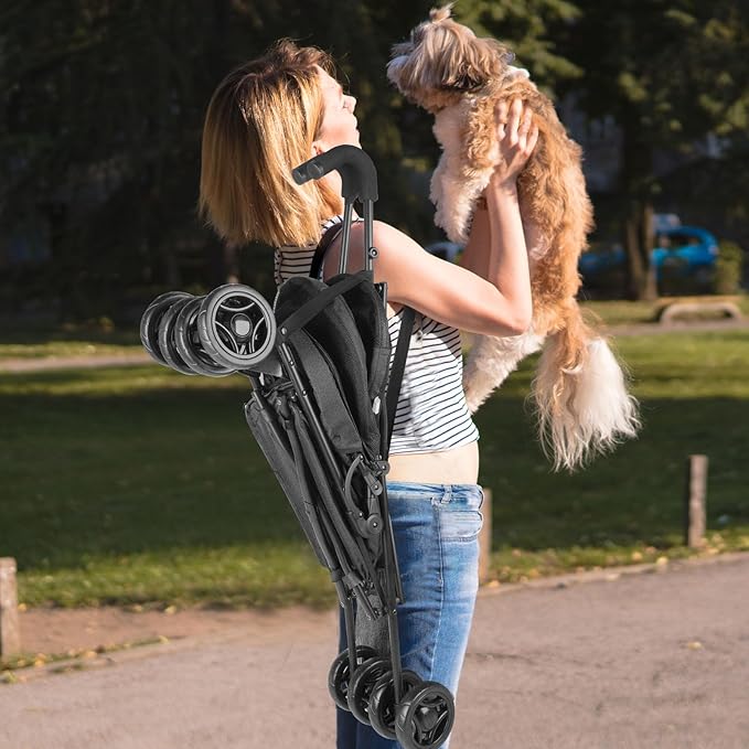 Pet Stroller for Small Dogs Medium Dogs 33lbs, Dog Pram Ultra Light - only 3.5 kg, Dog Stroller Pet Pram with 4 Wheel Foldable/Storage Basket/Cup Holder-P07