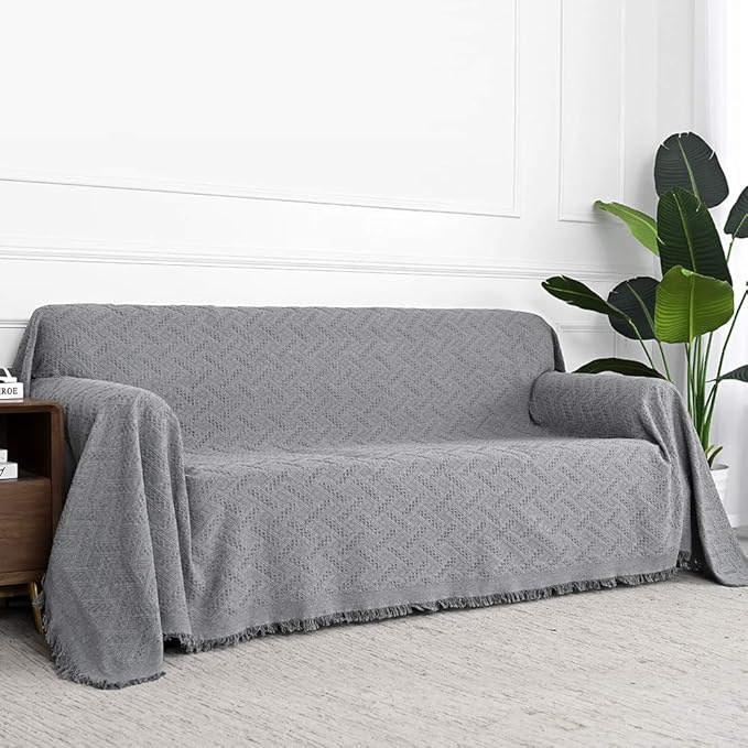 MYSKY HOME Couch Cover Sofa Covers for 3 Cushion Couch Sofa Protector Sectional Sofa Couch Cover for Pets Sofa Throws Living Room Geometrical Sofa Slipcovers for Dogs (XX-Large, 91" x 134", Grey)