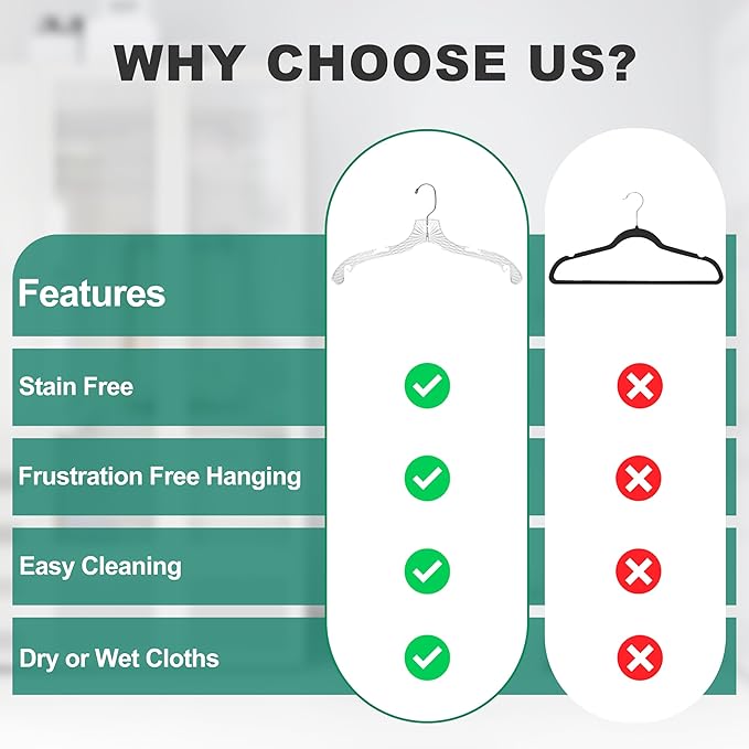 Quality Hangers 96 Pack Clear Plastic Hangers with Super Easy 360 Degree Swivel Hook – Shirt Hangers with Precision Notches for Secure Hanging – Slim Crystal Coat Hangers – 17 Inches (96, 17")