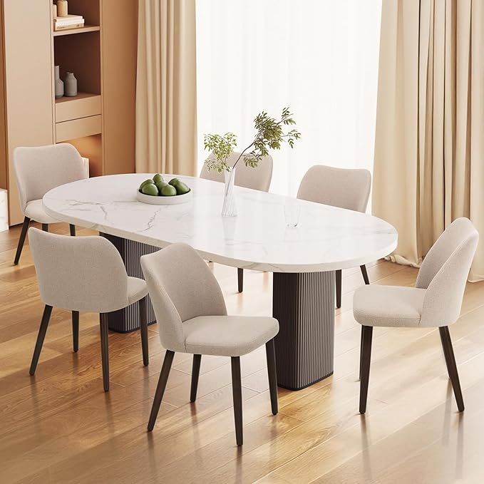 Wooden Dining Chairs Set of 6, Upholstered Kitchen Dining Room Chair, Modern Fabric Farmhouse Dinner Chair for Restaurant & Cafe, Camel