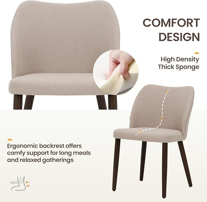 Wooden Dining Chairs Set of 2, Upholstered Kitchen Dining Room Chair, Modern Fabric Farmhouse Dinner Chair for Restaurant & Cafe, Camel