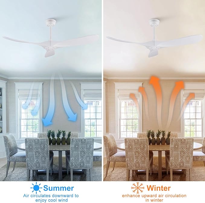 52 inch Ceiling Fan no Light, Quiet Reversible DC Motor Wood Ceiling Fan Without Light, White Modern Ceiling Fan with Remote Control for Outdoor Indoor Farmhouse Patios