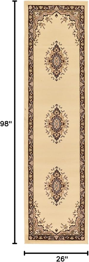 Unique Loom Reza Collection Traditional Persian Style Area Rug, 2 ft 2 in x 8 ft 2 in, Ivory/Brown