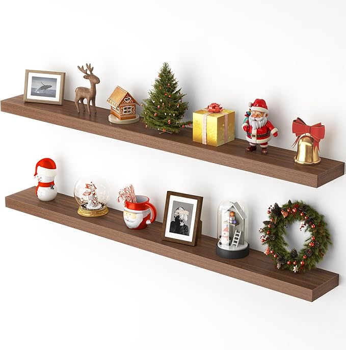 Heimlove 55 Inch Floating Shelves for Wall,Extra Long Mounted Storage Wall Shelves with Invisible Metal Bracket for Bedroom Living Room Kitchen Office Set of 2,Walnut Color