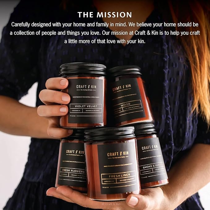 Craft & Kin Christmas Scented Candles for Men | Premium Smoke & Vanilla Holiday Candle for Home | All-Natural Scent | Long Lasting Winter Candles, 45-Hour Burn Time, 8oz