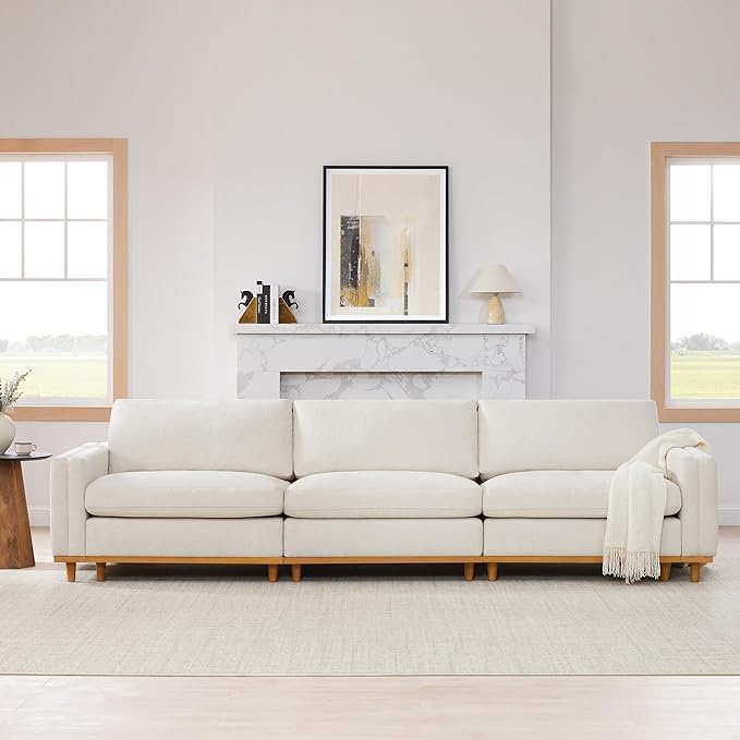 CHITA Super Large Luxury 3 Seat Sectional Modular Sofa, Down Filled Modern Sofa, Deep Seat Comfty Cloud Couch, 118 inch Width, 3 Seat Couch, Solid Wood Leg, Linen