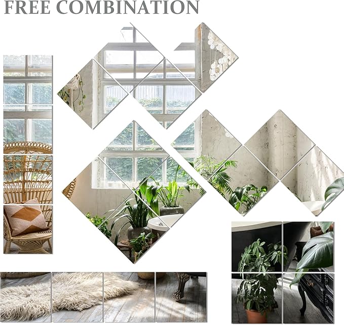 Vlush Full Length Wall & Tiles 10.2'' x 10.2'' x 10PCS Full Body Mirror, Full Length Mirror Wall Mounted Mirrors Decorative for Home Gym, Door, Bedroom & Bathroom