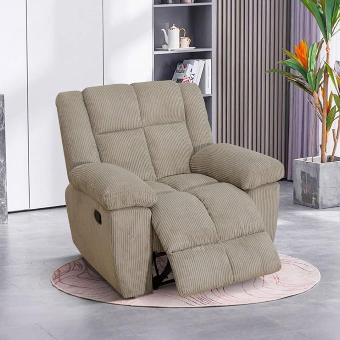 Manual Recliner Sofa Set,Corduroy Reclining Couch Set,Modern Living Room Furniture Set,Reclining Sofa Couch Chair for Living Room Home Office(Beige,3 Pieces Set)