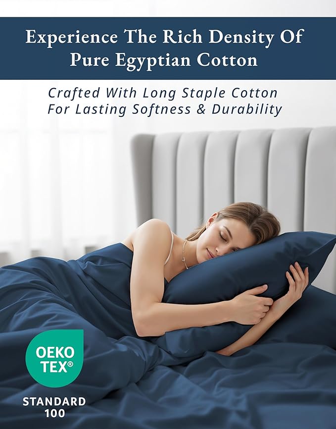 LANE LINEN 100% Egyptian Cotton Cal King Sheet Set, 15 inch Deep Pocket Fully Elasticized French Reinforced Pocket Seams for Soft, Comfy & Fresh Bed Eco Friendly Cooling Sheets - Estate Blue