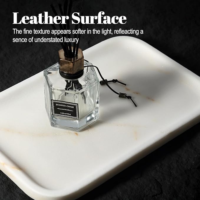 Koville Marble Tray, 12"x8" Marble Vanity Tray for Bathroom Kitchen Countertop, Rectangular Stone Tray for Cosmetics Perfume Trinket, Decorative Catchall Trays (Golden Calacatta)