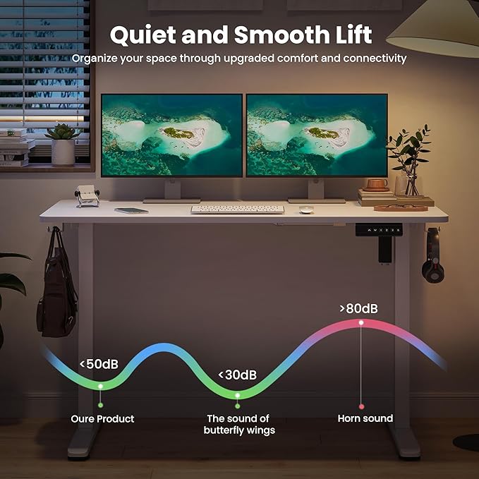 Casaphoria 48 x 24 inches Electric Standing Desk, Sit to Stand Desk with Memory Height Adjustment, Home Office Computer Desk for Writing and Games, White