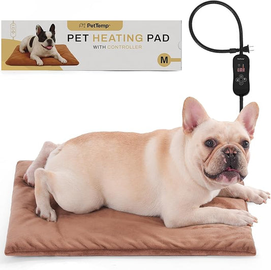 Upgraded Pet Heating Pad, 5 Adjustable Temperature & Timer, Warm Dog Cat Heating Pad, Auto Power-Off, Waterproof Chew-Resistant (M:20'' x 16'')