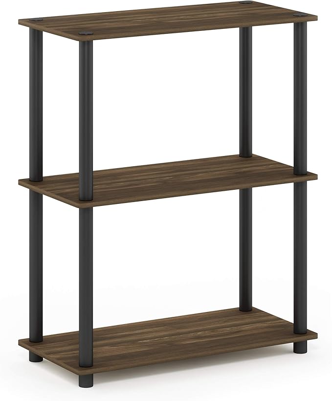 Furinno TURN-N-TUBE Storage Shelves, 3-Tier Book Shelf, Corner Shelf, Toolless Open Shelves, for Organization and Storage, Living Room, Garage, Home Office, Columbia Walnut