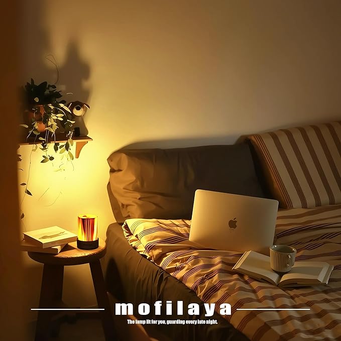LED Night Light Bedside Mood Lamp Touch Wood Warm Light Festival Cordless Portable Table Lamp Restaurant Bedroom Bar Coffee Outdoor Camping Birthday Gifts for Women Mom Baby Kids (Long)