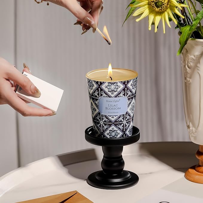 HomeLights 1-Wick Candles for Home Scented - 6.7oz Soy Wax Blend Candle Long-Lasting Fragrance, Bohemian Natural Textures Home Decor and Housewarming Gifts, Lilac Blossom