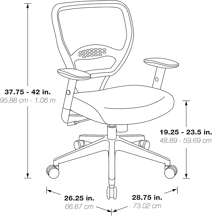 Space Seating 57 Series Professional Dark Air Grid Back Manager's Adjustable Office Chair with Built-in Lumbar Support and Padded Seat, Black Bonded Leather