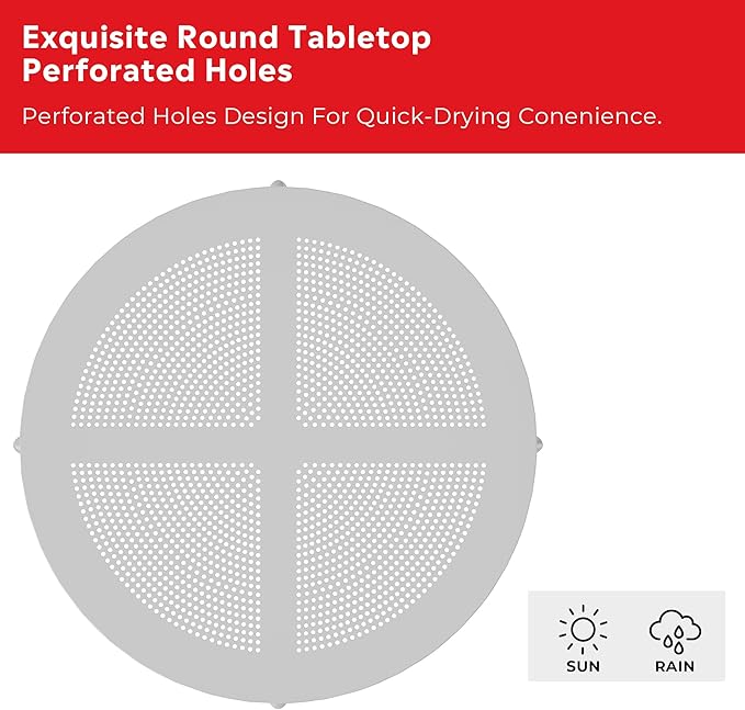 Costaelm Sunshine 31.5" Round Plastic Outdoor Patio Dining Table for 4, Gray