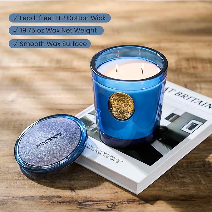 M&SENSE Large Two-Wick Summer Soy Candle | Summer's Night & Blue | 19.8 oz, 120H Burn Time | Luxury Scented Candle for Relaxation, Gifting, Home Décor | Ideal for Bedroom, Office, Party Ambiance