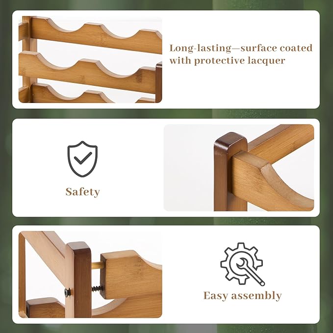 Wine Rack，Bamboo Wine Storage Cabinet Shelf，Countertop Wine Shelf- Freestanding Wine Holder for Kitchen & Pantry (Brown, 4-Tier)