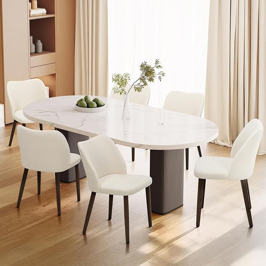 Wooden Dining Chairs Set of 6, Upholstered Kitchen Dining Room Chair, Modern Fabric Farmhouse Dinner Chair for Restaurant & Cafe, Beige