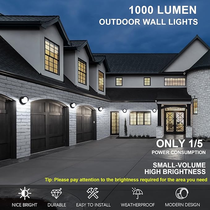 Porch Light Outdoor, 6000K Daylight Small Waterproof Anti Rust LED Wall Lights, 12W Matte Black Modern Wall Mount Exterior Fixtures Circle Cover for Entryway, Front Porch, House