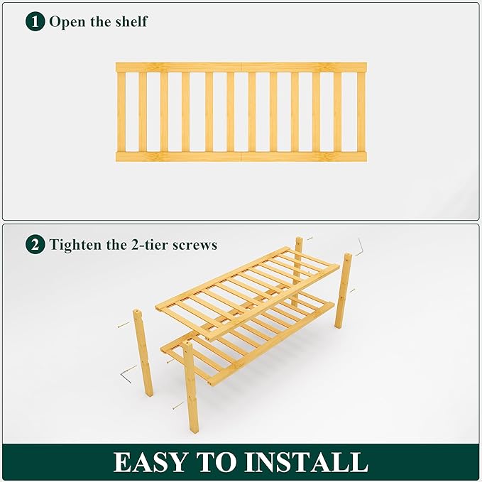 Smiry Shoe Rack, 2 Tier Bamboo Shoe Organizer, Stackable Free Standing Wooden Shoe Storage Shelf for Closet, Entryway, Front Door Entrance, Natural
