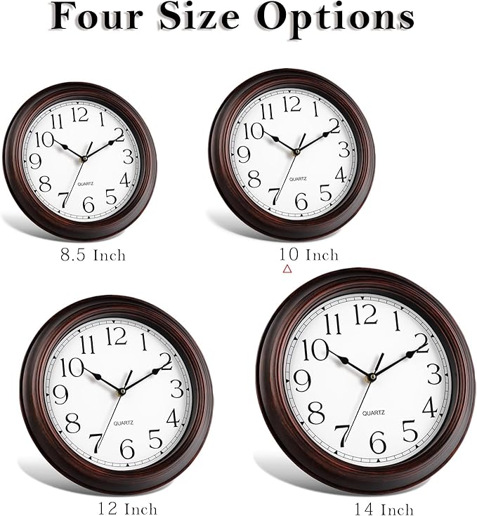 Wall Clock 10 Inch Battery Operated Silent Non-Ticking Wall Clock Vintage Retro Rustic Style Decorative for Bedroom Living Room Kitchen Home Office (Bronze)