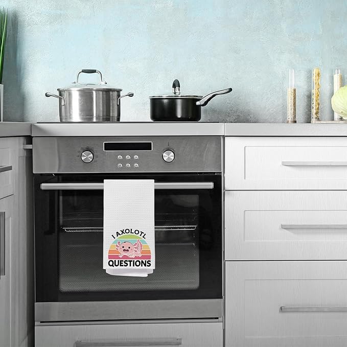 Axolotl Lover Gifts Bathroom Hand Towels, Kids Bathroom Decor, Funny Retro Rainbow Pink Axolotl Kitchen Towels, Animal Lover Gifts Dish Tea Towel, 16x24 Inch