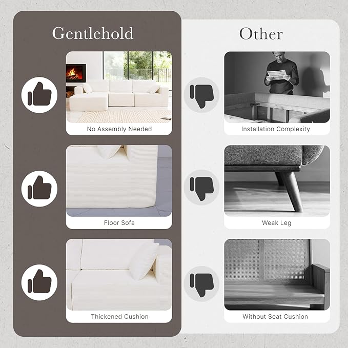 108” Modular Sectional Sofa Couch with Ottoman, 3-Seater Boneless Couch, L Shape Sectional Sofa Compressed Sofa for Living Room Bedroom, No Assembly Needed (White, 3 Seats+1 Ottoman)