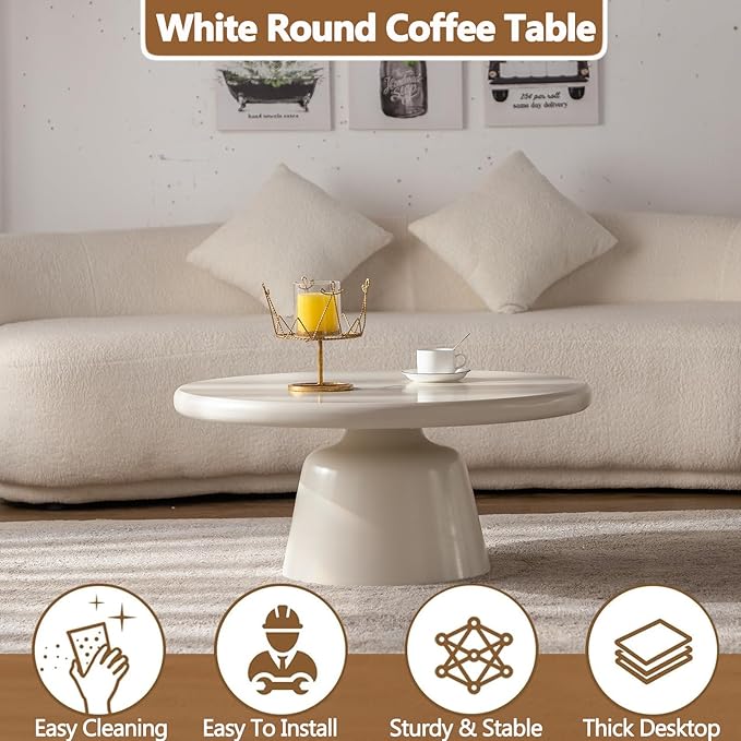 Cloud Coffee Table Modern Cute Coffee Tables Irregular Simple Tea/Center Table for Small Space End Table for Living Room, Home Office, Indoor (White Round-D31.5")