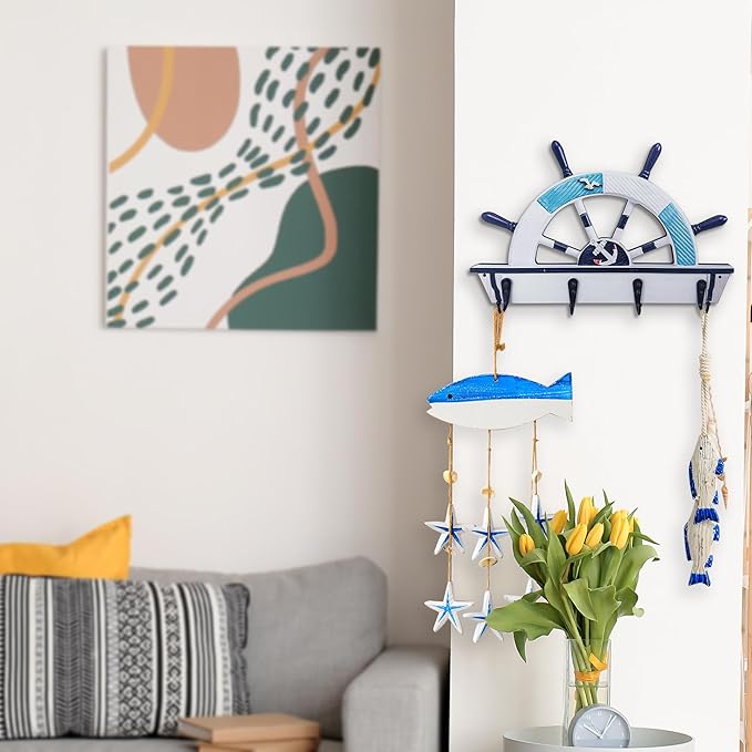 Dog Leash Holder for Wall Mount, Farmhouse Wooden Dog Claw Hooks, Paws Key Rack Accessories for Rustic Home Decor (Nautical)