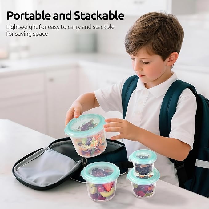 U-Taste 1 Cup Silicone Food Container: Small Kitchen Storage with Airtight Lid, Freezer & Microwave Safe, Fruit Box with Date Marking Circle, Clear Stackable for Meal Prep Portion (Set of 2, Aqua Sky)