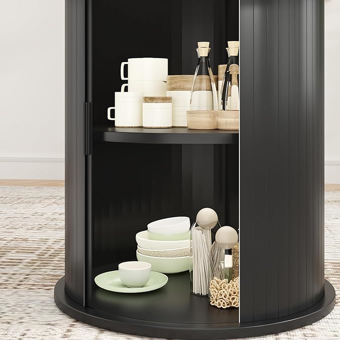 Farini 43" Round Dining Table for 4-6 with Storage Space,Modern Kitchen Room Table with Wood Top & Sturdy Metal Base,Black