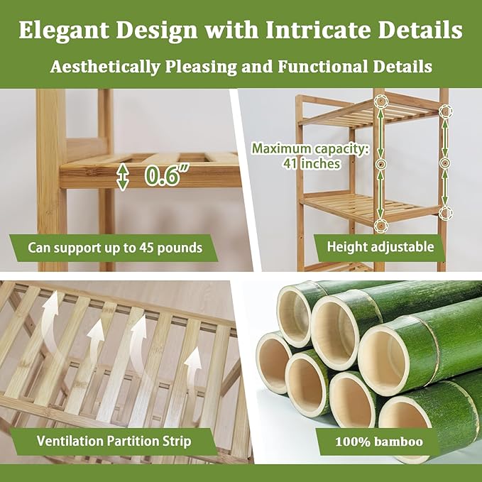 Bamboo Shelf, 4-Tier Bookcase Storage Shelves, Small Book Rack Shelving Unit, Multipurpose Storage Display Shelf for Bathroom Kitchen Living Room Office (4T- Natural)