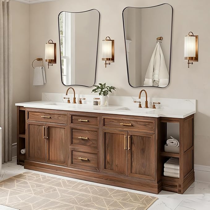 ANDY STAR 30"x48" Large Bathroom Mirror, Brushed Bronze Mirror for Over Sink, Irregular Shaped Mirror in Premium SUS304 Thin Frame, Italian Curved Frame, Ideal for Bathroom, Powder Room, Entryway