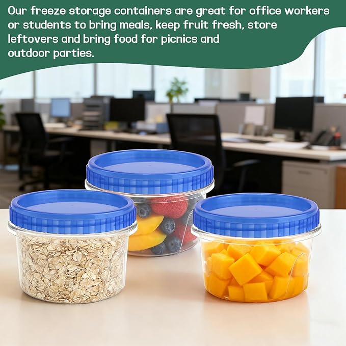 12 Pack Freezer Containers with Screw On Lids, 12 Oz Stackable Reusable Plastic Storage Container, Airtight Plastic Food Storage Containers with Twist Top Lids for Food Soup Jello Sauce