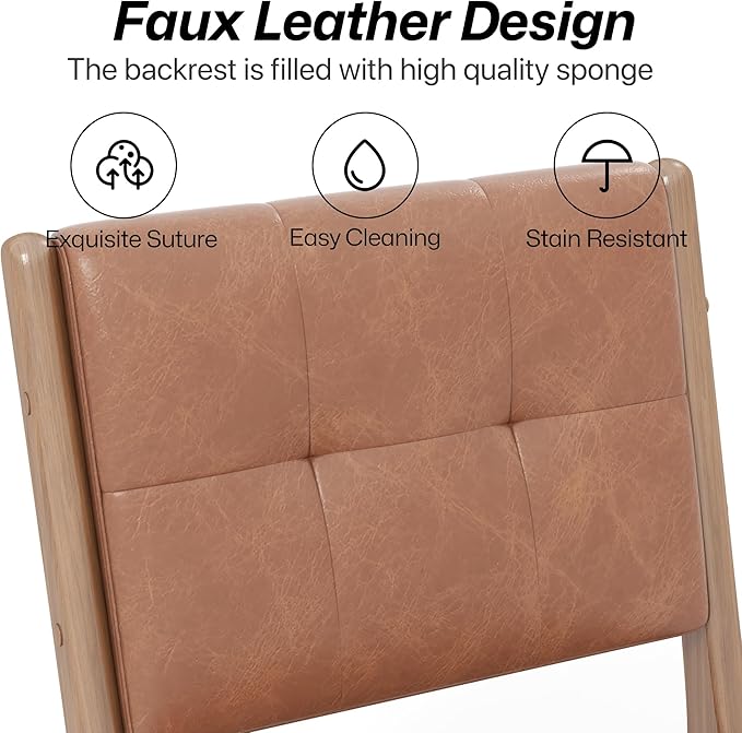 KCC Modern PU Leather Dining Chairs Set of 2, Upholstered Kitchen Chairs with Solid Wood Legs and Comfortable Seat for Dining Room/Lounge/Bedroom(Brown)